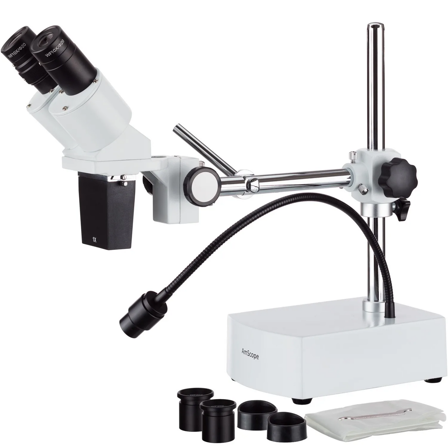 Microscope stéréo binoculaire professionnel, oculaires WF10x et WF20x, grossissement 10X et 20X, objectif 1X, éclairage LED, support à bras de flèche