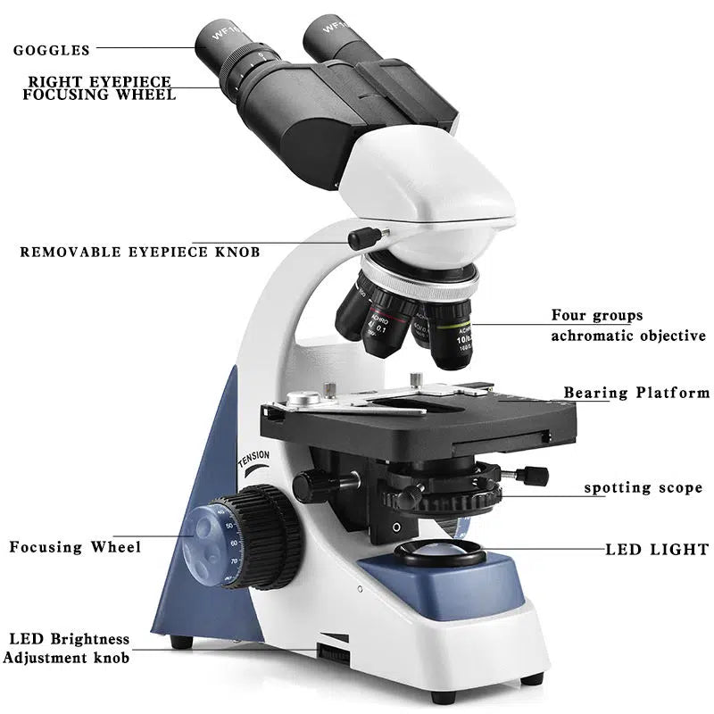 Microscope Binoculaire Numérique – Objectifs Achromatiques 4× | 10× | 40× | 100×, Éclairage LED Réglable