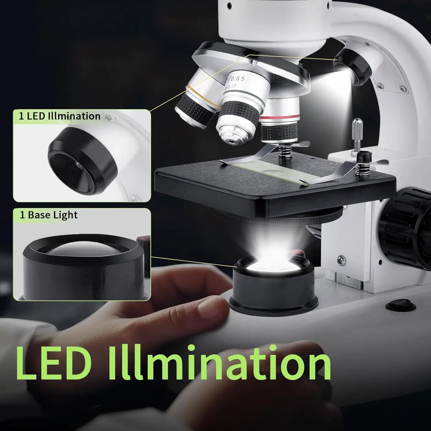 Microscope binoculaire LED USCAMEL EM‑305 40×‑1000× (jusqu’à 2500×) – oculaires 10×/25×