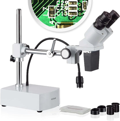 Microscope stéréo binoculaire professionnel, oculaires WF10x et WF20x, grossissement 10X et 20X, objectif 1X, éclairage LED, support à bras de flèche